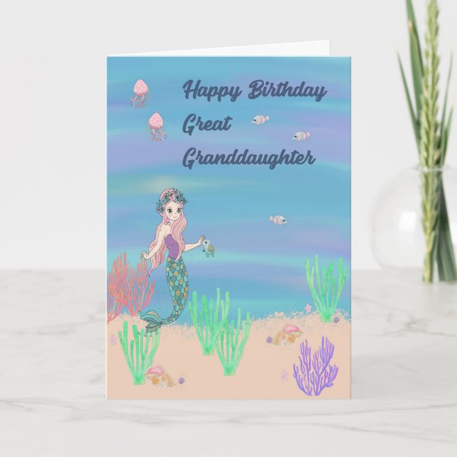 Birthday Card for Great Granddaughter with Mermaid Karte (Vorderseite)