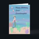 Birthday Card for Great Granddaughter with Mermaid Karte<br><div class="desc">Cute mermaid on a background of sea blue water, that was hand painted, with fish, a turtle, sea grasses, jellyfish, and shells, all illustrated. This sweet design will wish your Great Granddaughter, a wonderful birthday in the form of a greeting card. Thanks to the Hungryjpeg for some of the elements...</div>