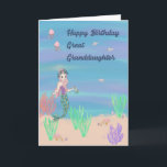 Birthday Card for Great Granddaughter with Mermaid Karte<br><div class="desc">Cute mermaid on a background of sea blue water, that was hand painted, with fish, a turtle, sea grasses, jellyfish, and shells, all illustrated. This sweet design will wish your Great Granddaughter, a wonderful birthday in the form of a greeting card. Thanks to the Hungryjpeg for some of the elements...</div>