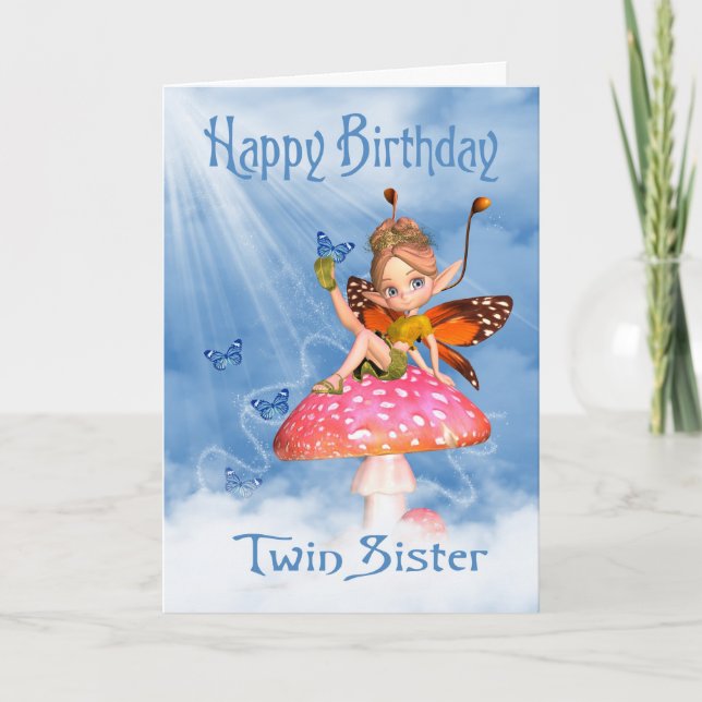 Birthday Card - Niedliche Fee auf einem Mushro Karte (Vorderseite)