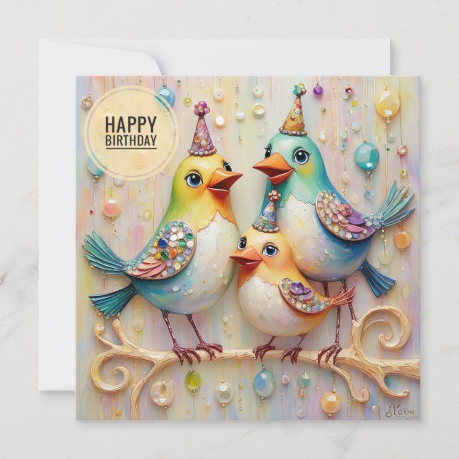BIRTHDAY CARD ~ Niedliche Vögel ~ (Vorderseite)