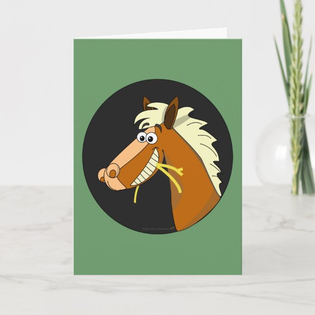 Birthday Card "Pferdekauen" (grün) Karte (Vorderseite)