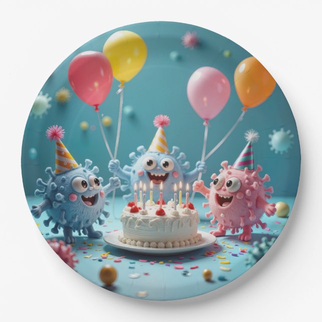 Birthday Cartoon Germ Party Fun Pappteller (Vorderseite)