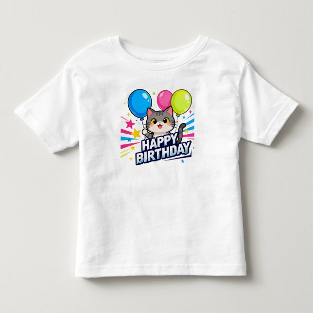 Birthday Cat Balloons - Niedlicher Kawaii Glückwun Kleinkind T-shirt (Vorderseite)