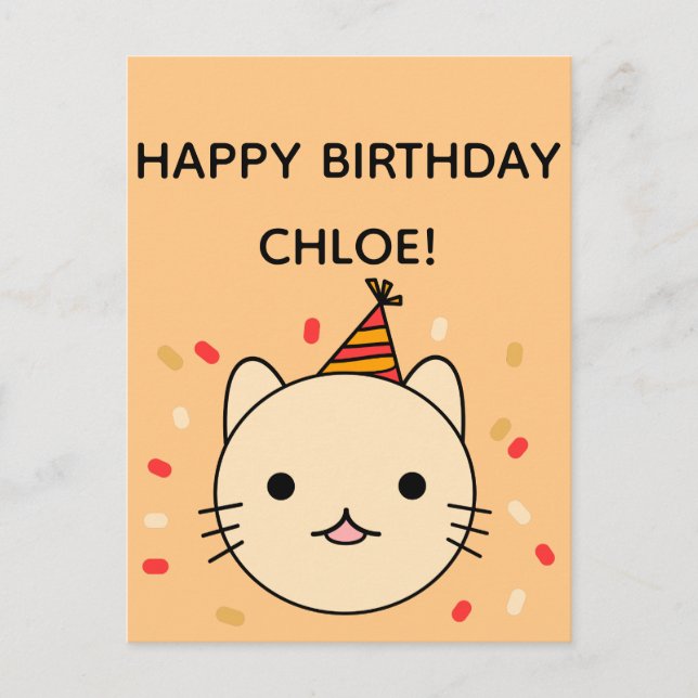 Birthday Cat | Beige Cat Happy Birthday Postkarte (Vorderseite)