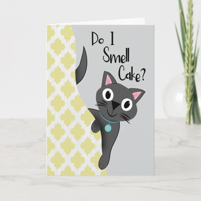 Birthday Cat Do I Smell Cake Karte (Vorderseite)
