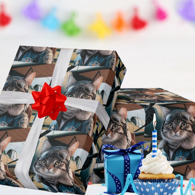 Birthday Cat Pilot & Airplane Cool Funny Aviation Geschenkpapier (Von Creator hochgeladen)