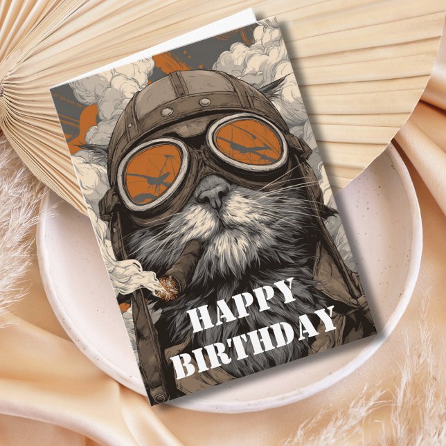 Birthday Cat Pilot Aviator Cool Funny Aviation Karte (Von Creator hochgeladen)