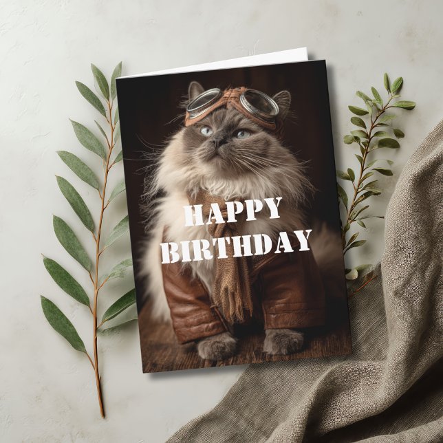Birthday Cat Pilot Aviator Cool Funny Aviation Karte (Von Creator hochgeladen)