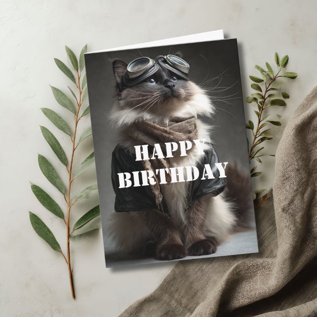 Birthday Cat Pilot Aviator Cool Funny Aviation Karte (Von Creator hochgeladen)