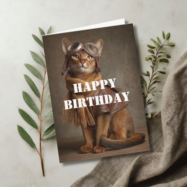 Birthday Cat Pilot Aviator Cool Funny Aviation Karte (Von Creator hochgeladen)