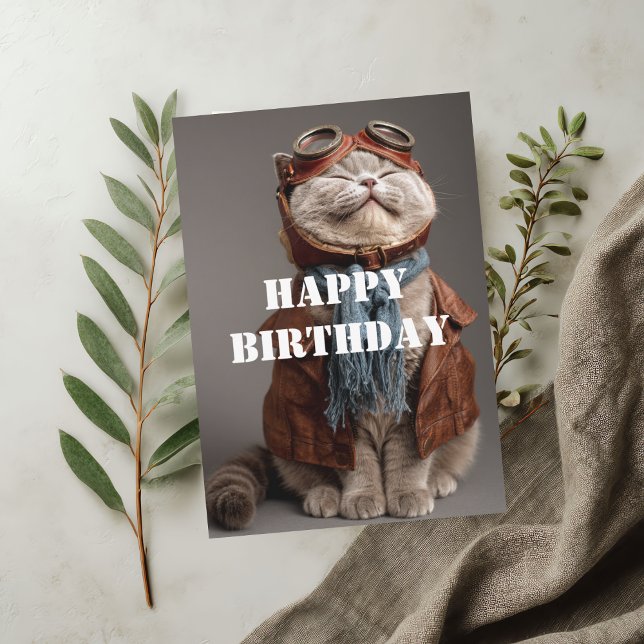 Birthday Cat Pilot Aviator Cool Funny Aviation Karte (Von Creator hochgeladen)