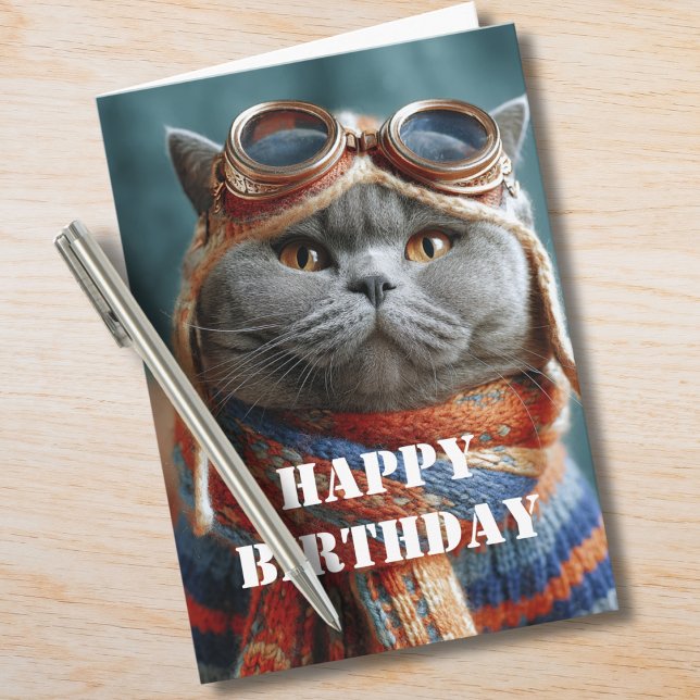 Birthday Cat Pilot Aviator Cool Funny Aviation Karte (Von Creator hochgeladen)