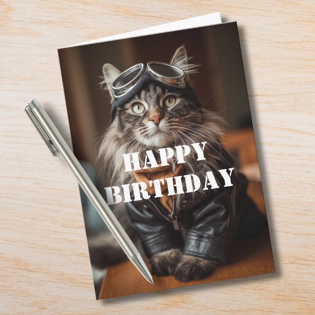 Birthday Cat Pilot Aviator Cool Funny Aviation Karte (Von Creator hochgeladen)