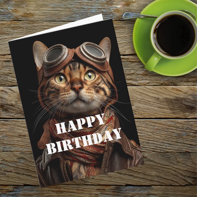 Birthday Cat Pilot Aviator Cool Funny Aviation Karte (Von Creator hochgeladen)