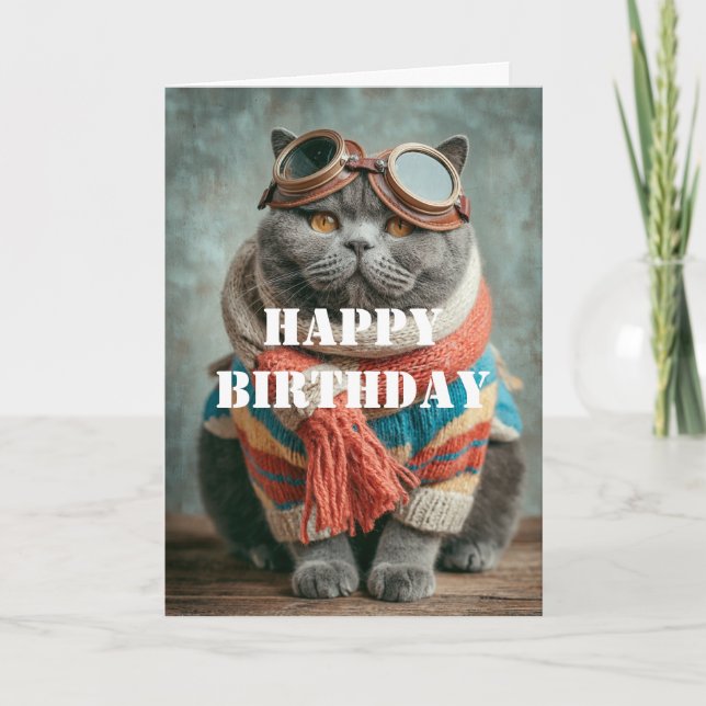 Birthday Cat Pilot Aviator Cool Funny Aviation Karte (Vorderseite)