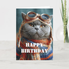 Birthday Cat Pilot Aviator Cool Funny Aviation Karte