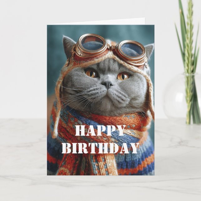 Birthday Cat Pilot Aviator Cool Funny Aviation Karte (Vorderseite)