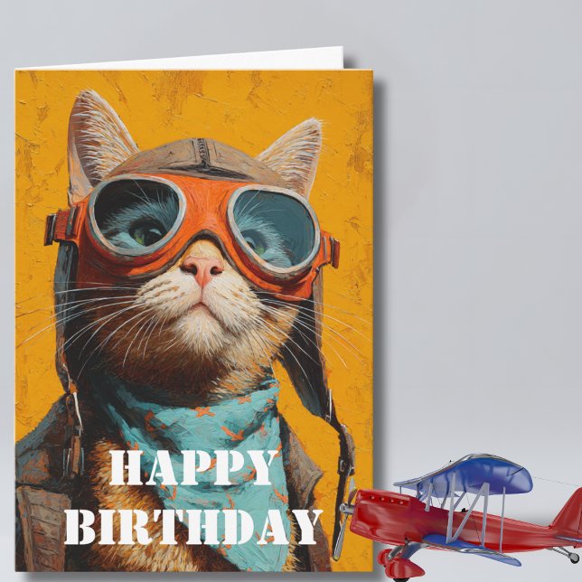 Birthday Cat Pilot  Funny Aviator Cool Aviation Karte (Von Creator hochgeladen)