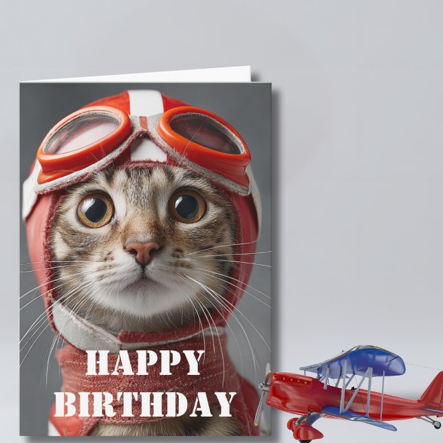 Birthday Cat Pilot  Funny Aviator Cool Aviation Karte (Von Creator hochgeladen)