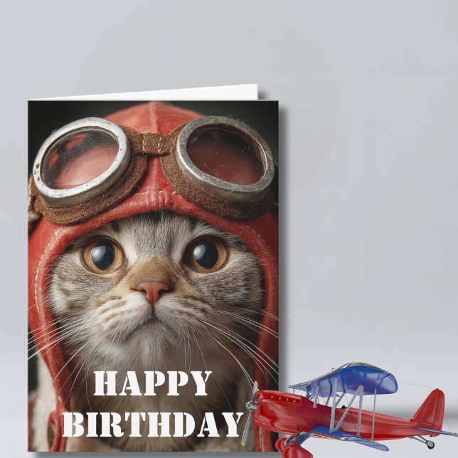 Birthday Cat Pilot  Funny Aviator Cool Aviation Karte (Von Creator hochgeladen)