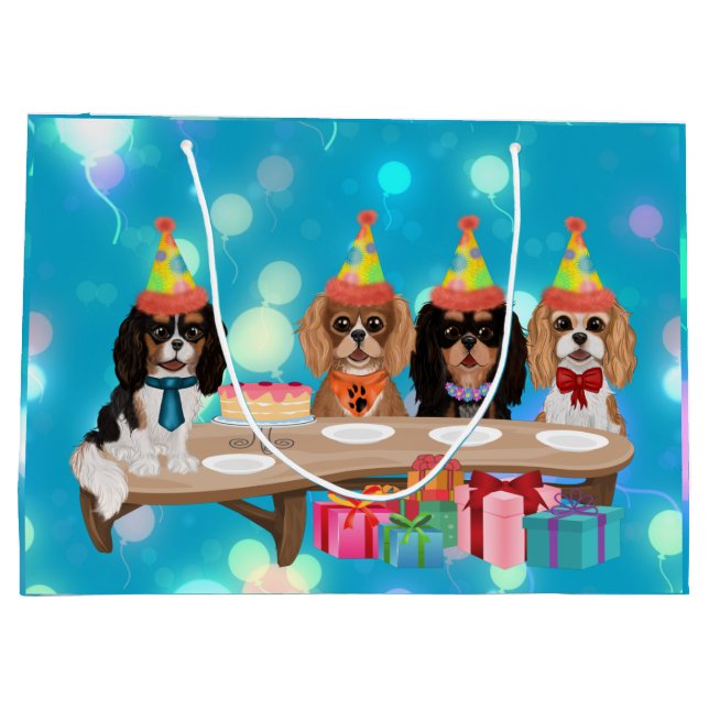 Birthday Cavalier King Charles Spaniel Große Geschenktüte (Rückseite)