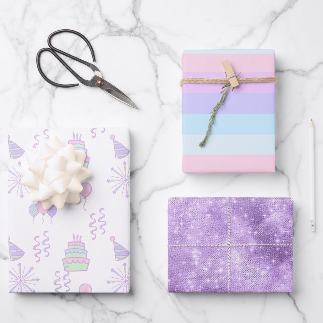 Birthday Celebration Patterns Rainbow ID722 Geschenkpapier Set (Vorderseite)