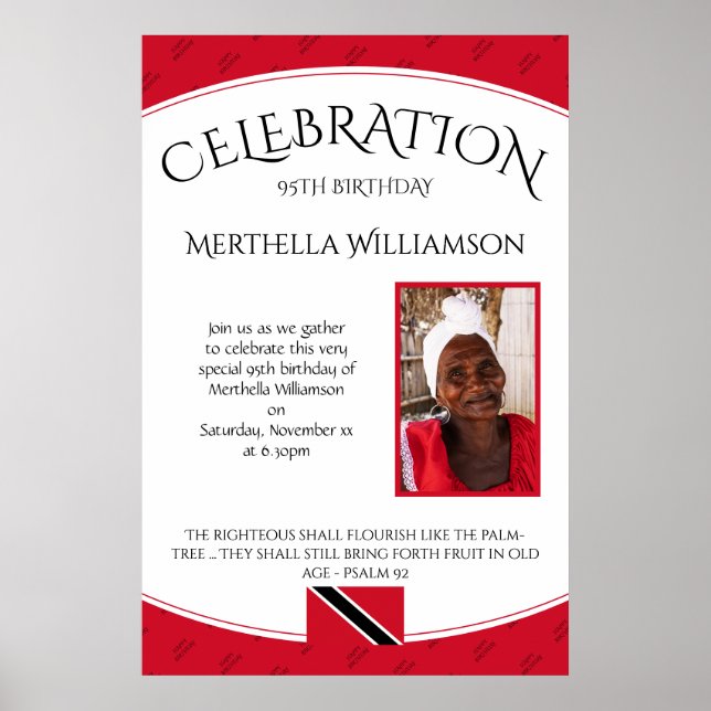 BIRTHDAY CELEBRATION Trinidad Flagge mit Foto Poster (Vorne)