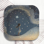 Birthday Celestial Star Watercolor Girl Pappteller<br><div class="desc">Geburtstag Celestial Stars Watercolor Girl Modern Kids Paper Party Teller zeichnet sich durch eine niedliche Wasserfarbe eines kleinen Mädchens,  das die Sterne anschaut. Ideal für Party,  Mädels,  Geburtstagsfeiern und Babyduschen. Designed by Evco Studio. Für die Koordination von Elementen siehe www.zazzle.com/store/evcostudio</div>