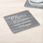 Birthday Cheers Rustic Wood Elegant Gray White Rechteckiger Pappuntersetzer<br><div class="desc">Add an elegant personalized touch to birthday party decorations with these stylish falsch grey wood paper coasters. Design Feys modern script calligraphy editable "Cheers to 30 Years", wir haben Rustic gray wood background. This template is set up for a 30th birthday celebration, but is simple to customize to a different...</div>