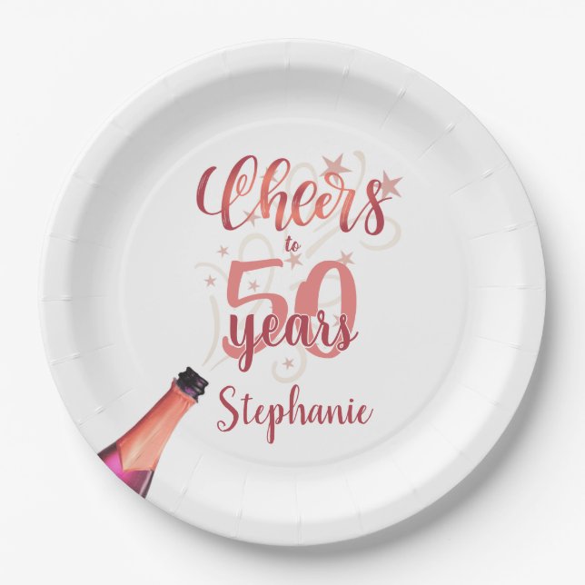 Birthday CHEERS TO # YEARS Rose Gold Script Pappteller (Vorderseite)