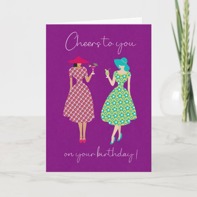 Birthday Cheers Women with Drinks Card Karte (Vorderseite)