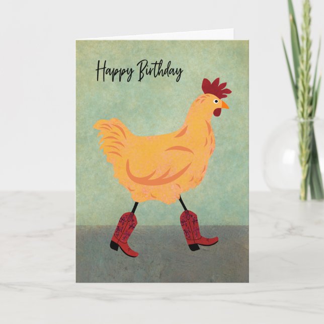 Birthday Chicken Wearing Cowboy Boots Karte (Vorderseite)