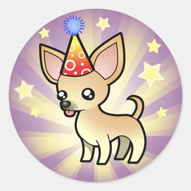 Birthday Chihuahua (glatter Mantel) Runder Aufkleber (Vorderseite)