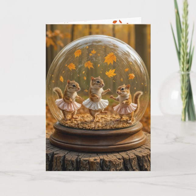 Birthday Chipmunks Dancing In a Glass Globe Karte (Vorderseite)