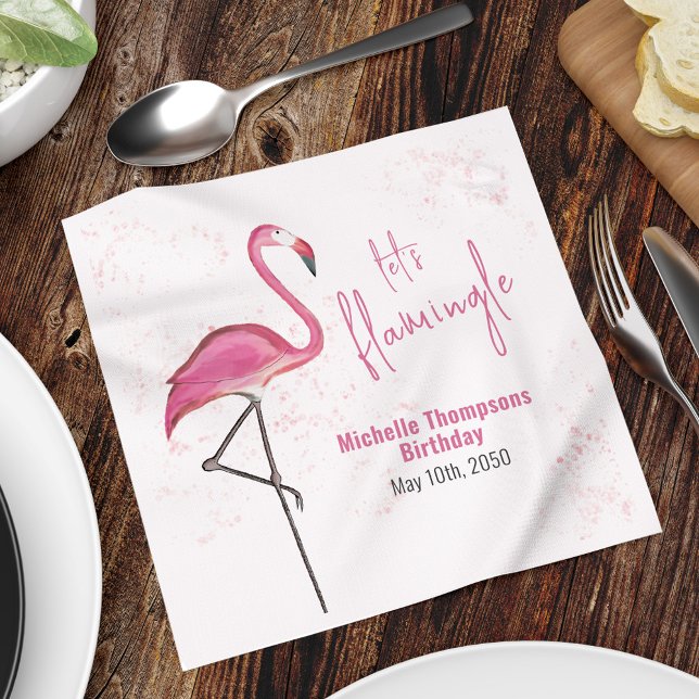 Birthday Cocktail Minimalistisch Pink Flamingo Serviette (Birthday pink flamingo cocktail custom napkin.)
