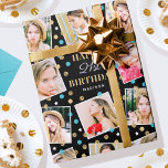 Birthday Confetti Custom Name Photo Collage Teal Geschenkpapier<br><div class="desc">Say "Happy Birthday" with this personalized wrapping paper, featuring celebration confetti and seven of your favorite photos! This fun and stylish design comes in blue-green and white, with faux gold elements on a black background. ♦ To replace name, age and photos, click "Personalize this template". ♦ USEFUL TIP: cropping your...</div>