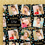 Birthday Confetti Custom Name Photo Collage Teal Geschenkpapier<br><div class="desc">Say "Happy Birthday" with this personalized wrapping paper, featuring celebration confetti and seven of your favorite photos! This fun and stylish design comes in blue-green and white, with faux gold elements on a black background. ♦ To replace name, age and photos, click "Personalize this template". ♦ USEFUL TIP: cropping your...</div>