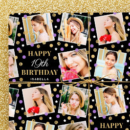 Birthday Confetti Individuelle Name Foto Collage L Geschenkpapier