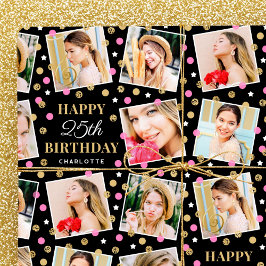 Birthday Confetti Individuelle Name Foto Collage R Geschenkpapier