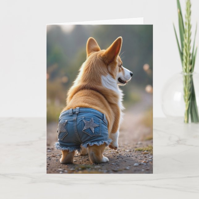 Birthday Corgi Dog Wearing Blue Jean Shorts Karte (Vorderseite)