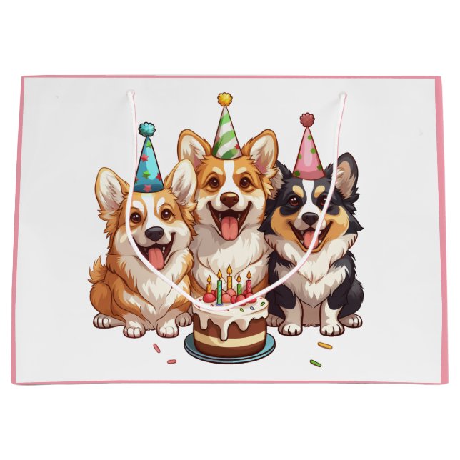 Birthday Corgi Dogs Große Geschenktüte (Vorderseite)