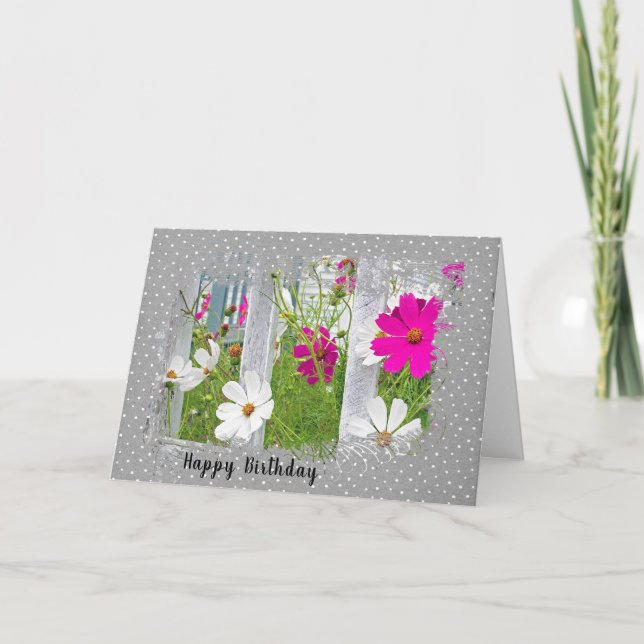 Birthday Cosmos auf Polka Dots Karte (Vorderseite)