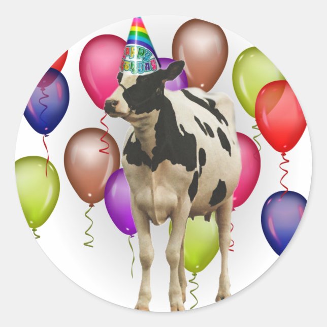 Birthday Cow Theme Party Runder Aufkleber (Vorderseite)