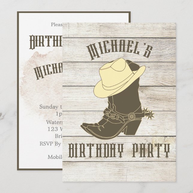 Birthday Cowboy Male Party Einladung (Vorne/Hinten)