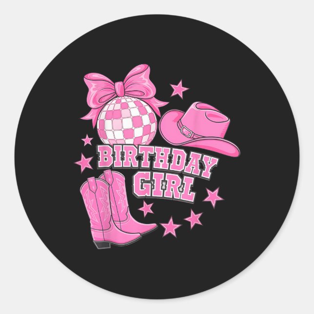Birthday Cowgirl Western Disco Birthday Girl Party Runder Aufkleber (Vorderseite)