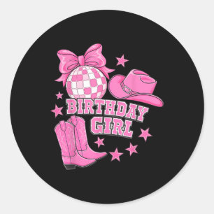 Birthday Cowgirl Western Disco Birthday Girl Party Runder Aufkleber