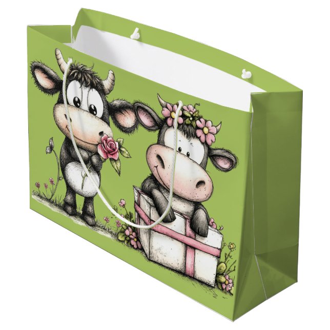 Birthday Cows Große Geschenktüte (Rückseite Schrägansicht)