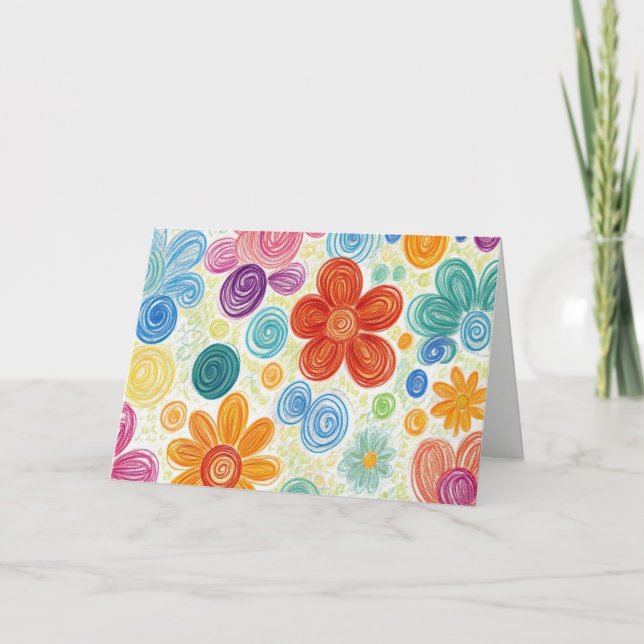 Birthday Crayon Doodle Daisy Design Karte (Vorderseite)