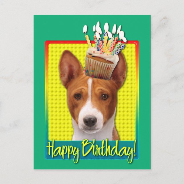 Birthday Cupcake - Basenji Postkarte (Vorderseite)
